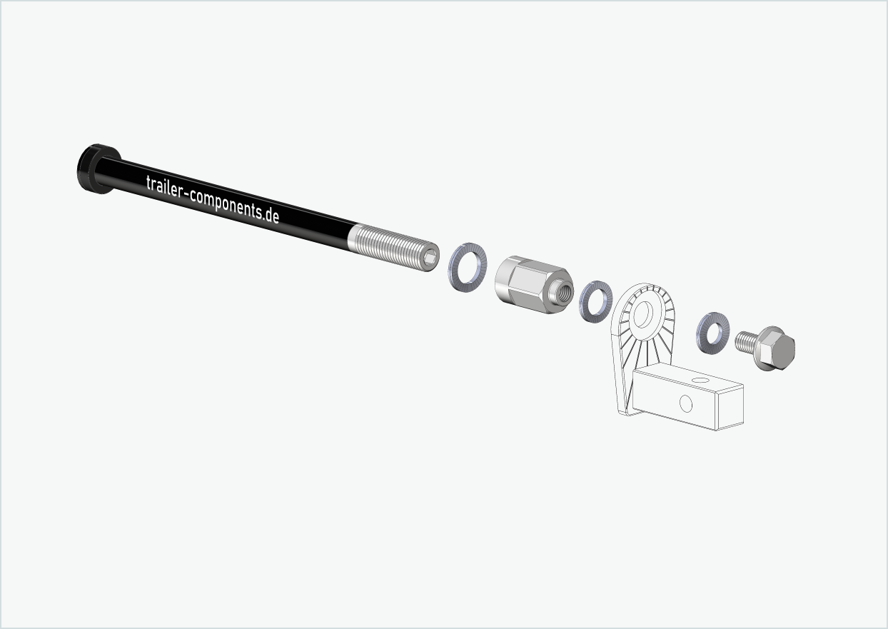 Universele steekas met adapter voor TOUT TERRAIN | voor linkse draad M12 x 1,50 - geschikt voor Thule, Qeridoo, Burley, Prophete, Hamax, Trixie en nog veel meer.