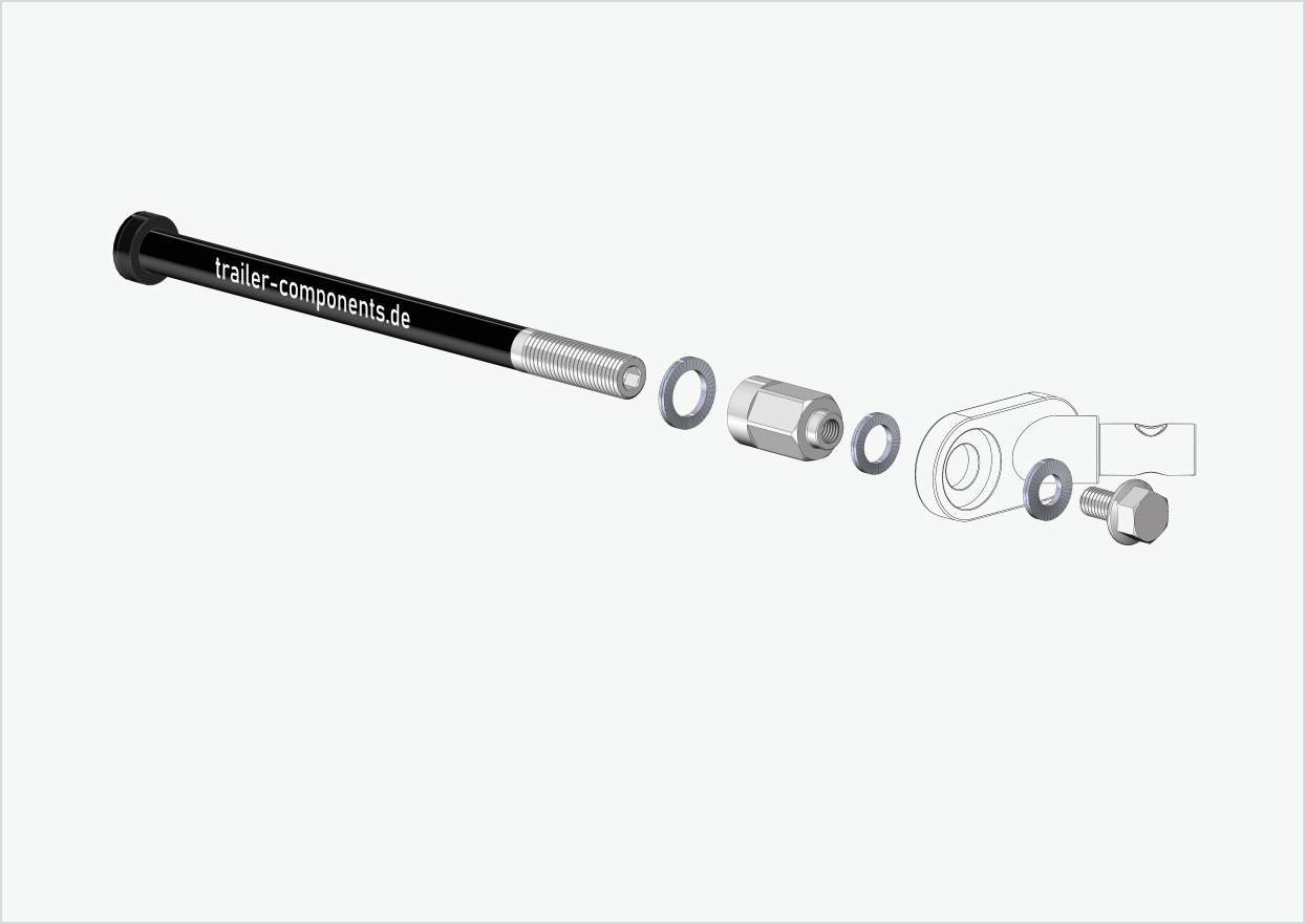 Universele steekas met adapter voor TOUT TERRAIN | voor linkse draad M12 x 1,50 - geschikt voor Thule, Qeridoo, Burley, Prophete, Hamax, Trixie en nog veel meer.