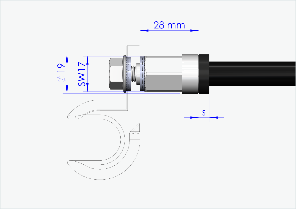 Doorgaande as met adapter Universeel / M12 x 1,00