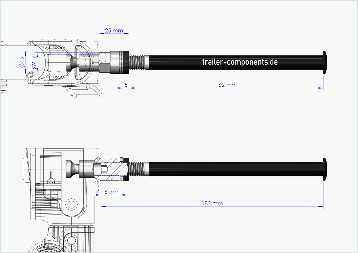 Doorsteekas met adapter Croozer voor TOUT TERRAIN | voor linkse draad M12 x 1.50 - geschikt voor Croozer fietskarren vanaf 2018
